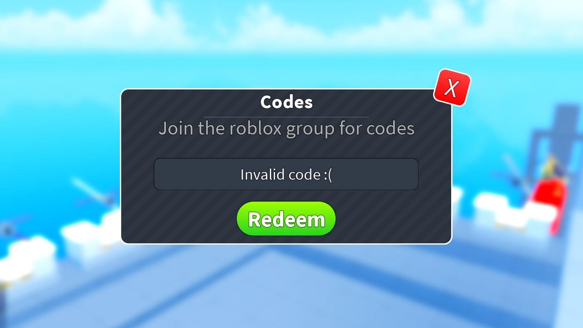 The "Invalid code" error in Human Kebabs (Image via Roblox)